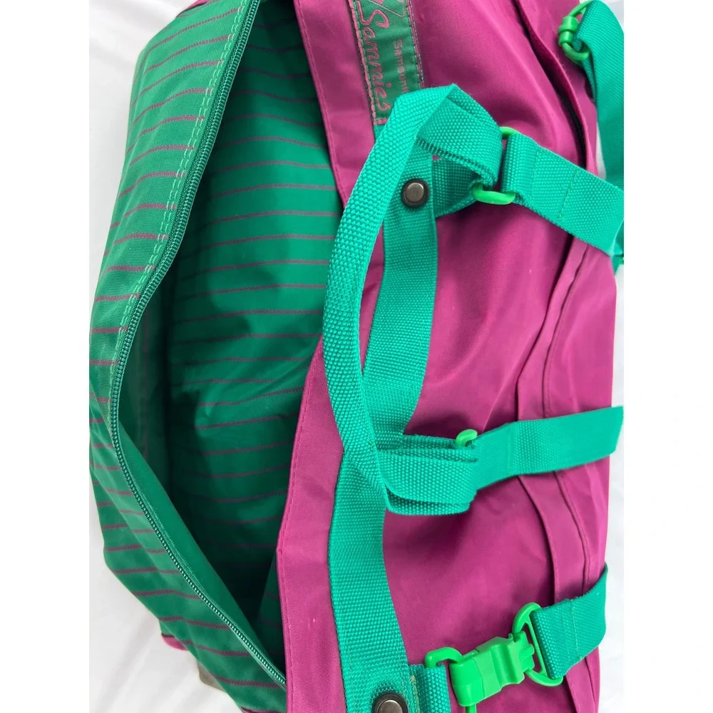 Samsonite Sammies Duffel Bag Unisex Large 1991 Vintage Green Magenta Pinstripe